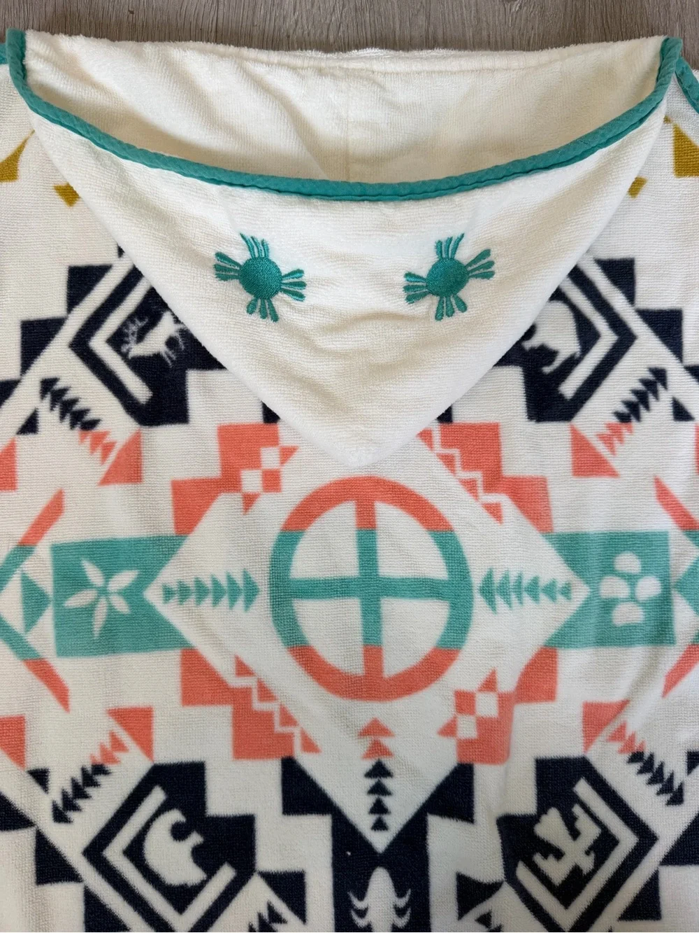 Pendleton Bath Hooded Towel - Aztec Pattern in Teal, Coral & Mustard